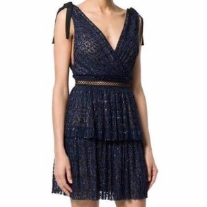 Self-Portrait Navy Blue Mesh Mini Dress Sz 6